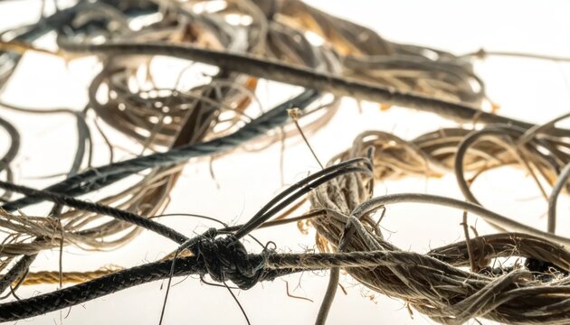 Tangled Hair Strands on White Background.