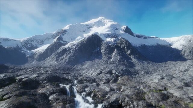 Aerial Flyover of Waterfall and Mount Fitz Roy Peaks