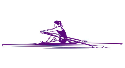 Woman rowing a boat on water, stylized illustration © Melatunz