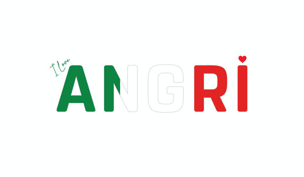 I love Angri, Typographic design of I love Angri on a white background, Flag typography of Angri with heart, Vector design of Angri City of Italy, I love Italy