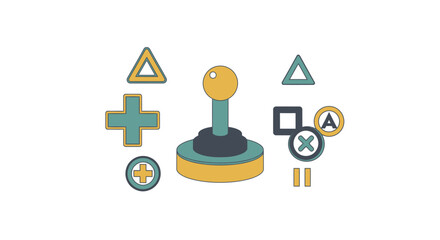 Retro gaming joystick and video game console symbols flat vector illustration © Melatunz