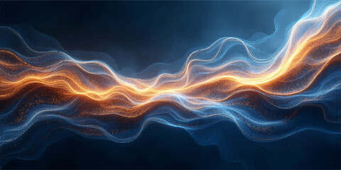 Obraz premium An abstract blue background features smooth waves of glowing smoke and fractal swirls of light, creating a dynamic motion design with dark textures and energy patterns
