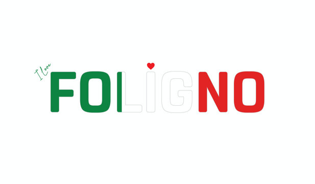 I love Foligno, Typographic design of I love Foligno on a white background, Flag typography of Foligno with heart, Vector design of Foligno City of Italy, I love Italy