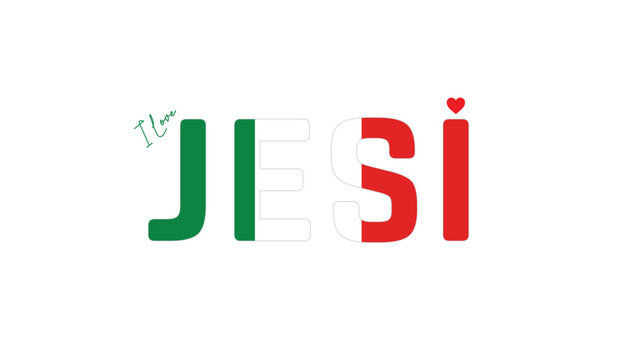 I love Jesi, Typographic design of I love Jesi on a white background, Flag typography of Jesi with heart, Vector design of Jesi City of Italy, I love Italy
