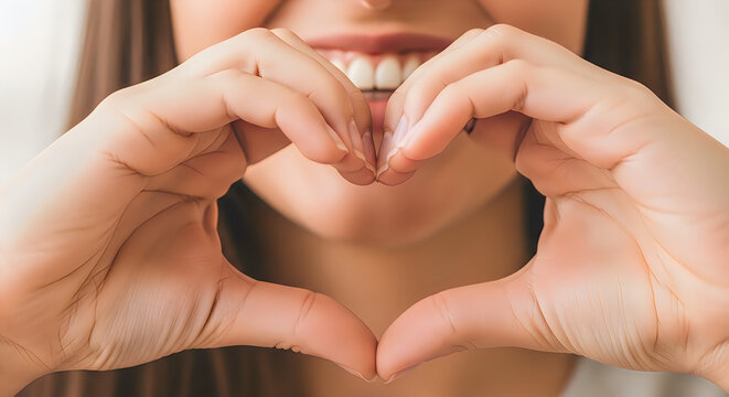 Woman making heart shape with hands