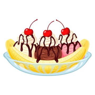 Delicious Banana Split Ice Cream Dessert with Cherries and Chocolate Sauce