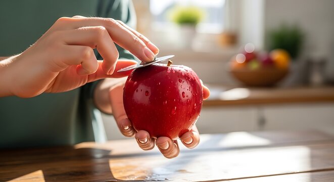 Surreal Concept of a Red Apple with a Metal Soda Can Pull Tab