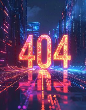 Error 404 neon city street background.