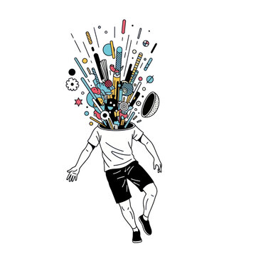 Creative explosion from head, abstract ideas and imagination, vector illustration