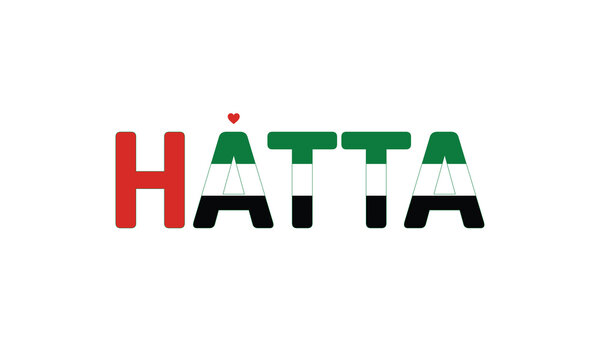 I love Hatta, Typographic design of I love Hatta on a white background, Flag typography of Hatta with heart, Vector design of Hatta city of UAE, I love UAE