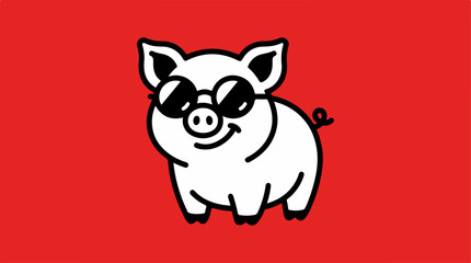 Fototapeta premium Cartoon pig with sunglasses smiling.