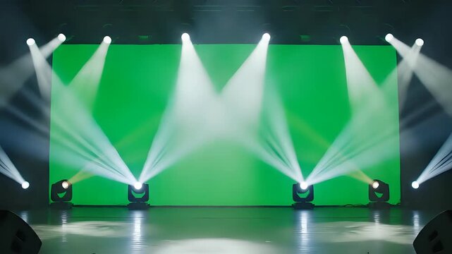 Stage Lighting Setup With Green Screen Background For Production.
