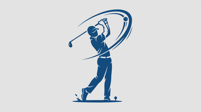 Golf player swinging club with motion.