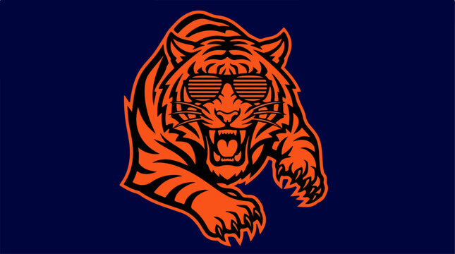 Orange tiger with sunglasses logo.