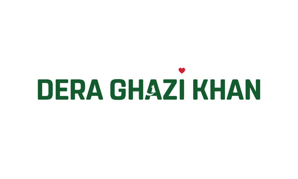 I love Dera Ghazi Khan, Typographic design of I love Dera Ghazi Khan on a white background, Flag typography of Dera Ghazi Khan with heart, Vector design of Dera Ghazi Khan City of Pakistan, I love Pak