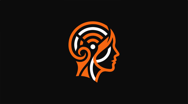 Stylized Human Head with Brain Waves.