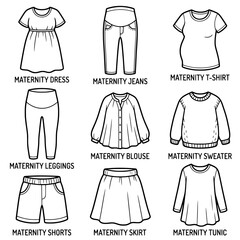 Fototapeta premium Collection of Maternity Clothing Items for Pregnant Women.