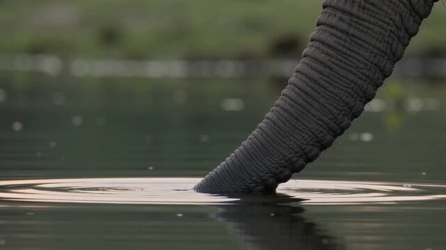 Elephant Trunk Drinking Water from Lake.