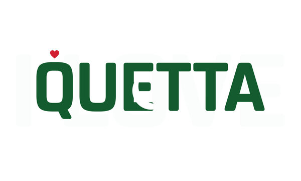 I love Quetta, Typographic design of I love Quetta on a white background, Flag typography of Quetta with heart, Vector design of Quetta City of Pakistan, I love Pakistan