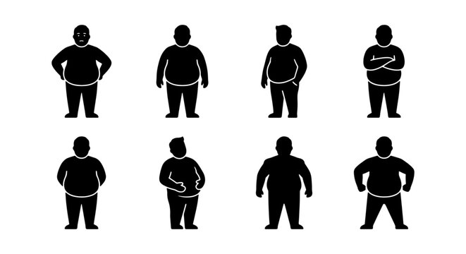 Diverse Overweight Male Figures, Diverse Body Types, Silhouette Icons, Simple Vector Graphics, Health and Wellness Concepts