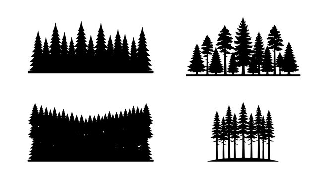 Evergreen Forest Skyline Silhouettes - Minimalist Pine and Fir Tree Vector Collection
