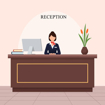 Receptionist at the front desk of a hotel or office building.