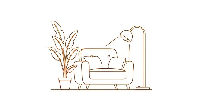 Minimalist interior design illustration with armchair floor lamp and plant