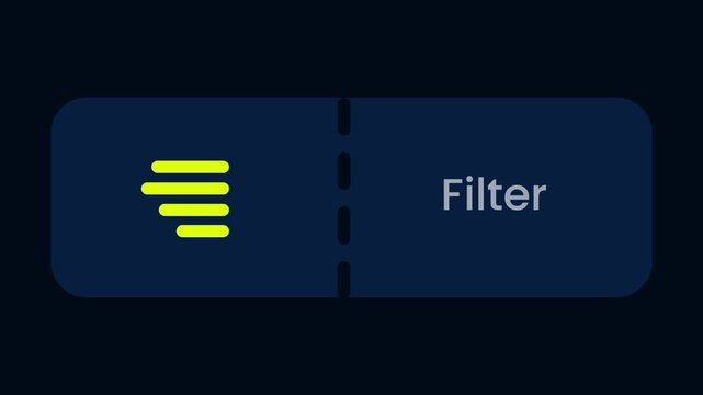 A filter feature button on a dark navy background with a yellow funnel icon on the left and the bold white word Filter displayed on the right side