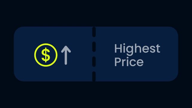 A highest price feature button on a dark navy background with a yellow dollar coin and upward arrow icon on the left and bold white text on the right