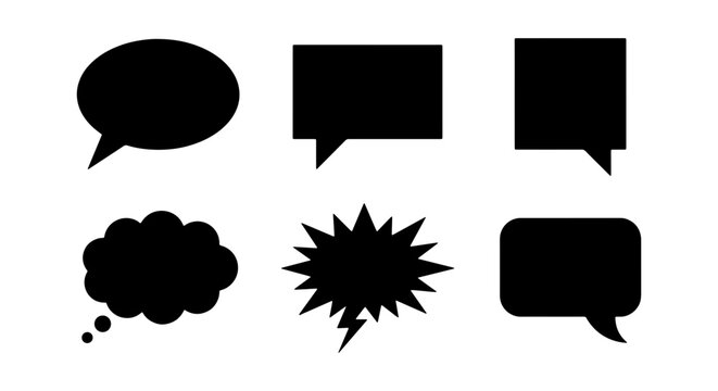 Universal Speech Bubble Silhouette Set - Comic Chat Clouds, Thought Bubbles, and Communication Icon Vector Illustration Collection