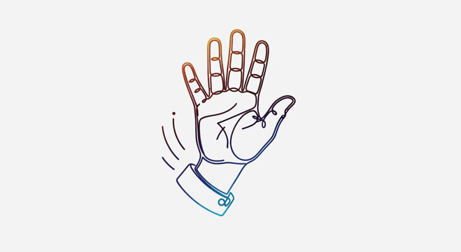 Waving Hand Illustration: Five Fingers Raised, Greeting or Saying Goodbye