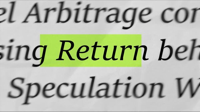 Highlighting the word Return on printed document, macro focus text concept for investment return, refund, comeback, profit and financial performance video

