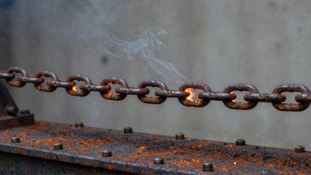 Hot Glowing Metal Chain with Rising Smoke