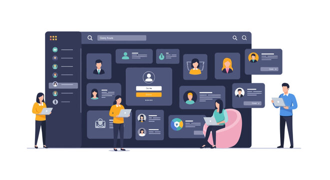 Team Collaboration Interface with Multiscreen Dashboard and Users