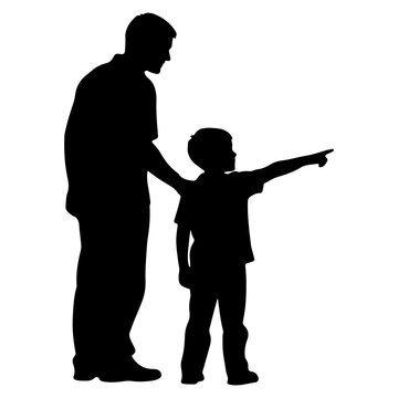 Silhouette of Father and Son Pointing Together.