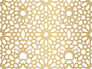 Naklejka premium Seamless Islamic Geometric Gold Pattern with Star and Polygon Shapes