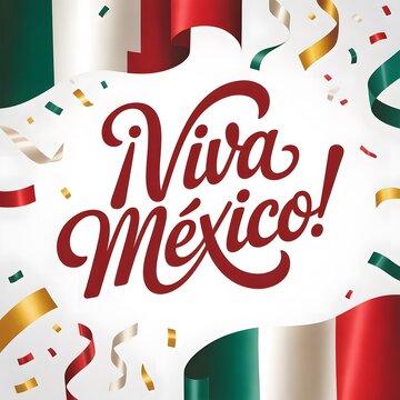 Vibrant Viva M&eacute;xico celebration banner with confetti and festive typography for national pride and cultural events Independencia de Mexico poster with flag patriotic Mexican holiday celebration Septem