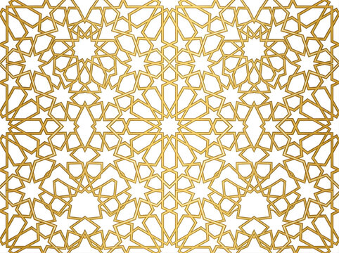 Seamless Islamic Geometric Gold Pattern with Star and Polygon Shapes