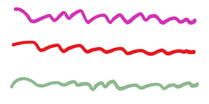 Hand drawn colorful wavy lines underline set isolated on transparent background for highlight decoration and web design