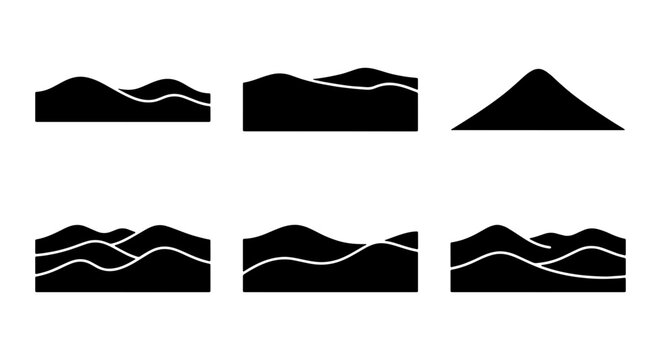 Mountain Range and Sand Dune Silhouette Collection Featuring Rolling Hills and Desert Landscape Outlines for Minimalist Nature Design