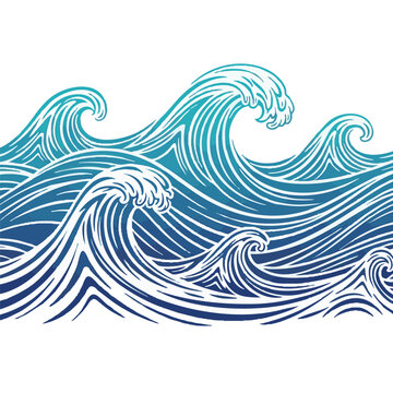 Ocean wave, blue waves, vector illustration, sea waves, crashing waves