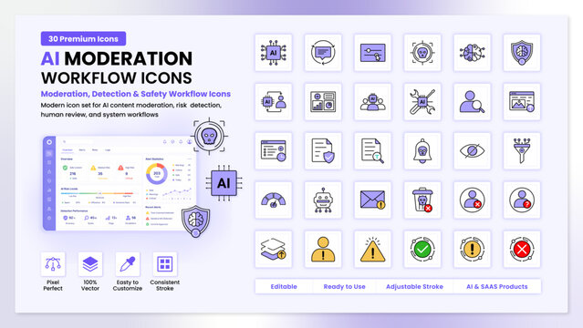 AI Moderation Workflow Icons