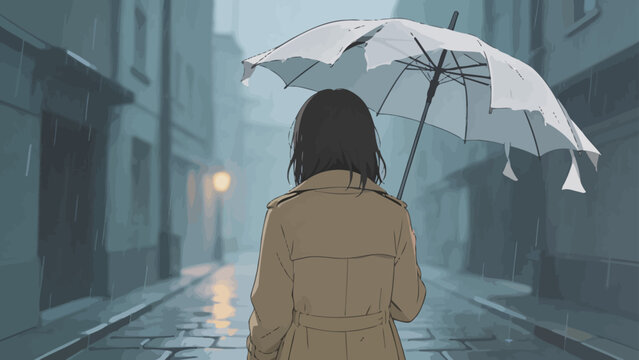 Person walking in rain with umbrella