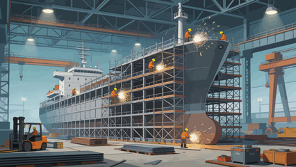 Shipbuilding in industrial shipyard © Sedna