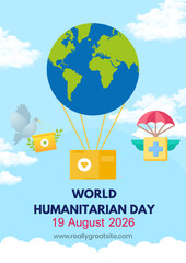 Naklejka premium Blue & White Illustrated World Humanitarian Day Poster