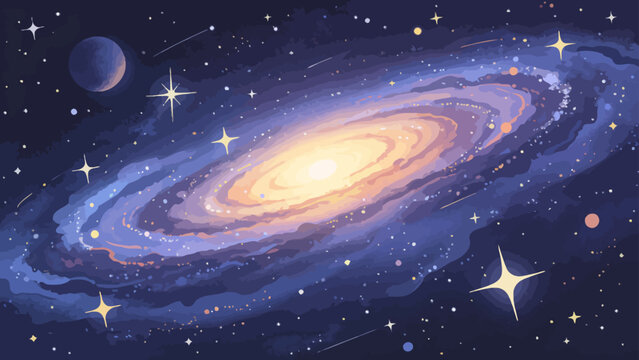 Galaxy in space with stars and planets