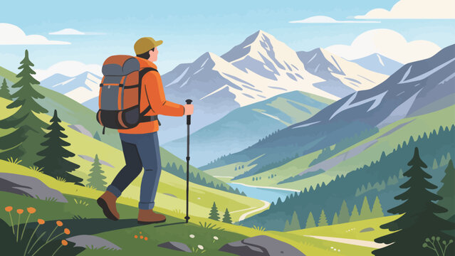 Hiker in mountain landscape