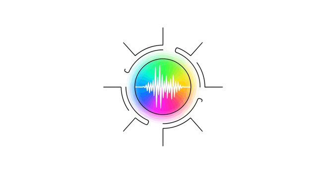 Abstract sound wave visualization with colorful spectrum and radial lines on white background