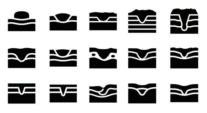 Black and white ECG, electrocardiogram, heartbeat, wave icons, 20 symbols