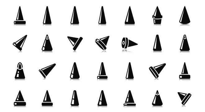 Traffic cone icons, road safety symbols, construction signs, warning markers